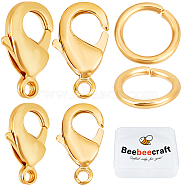 Beebeecraft 40Pcs 2 Style Brass Lobster Claw Clasps, with 80Pcs Open Jump Rings, Golden, 9x5x3mm, 12x7x2.5mm, Hole: 1mm, 20Pcs/style(KK-BBC0001-15G)