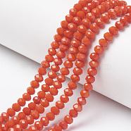 Opaque Solid Color Glass Beads Strands, Faceted, Rondelle, Orange Red, 6x5mm, Hole: 1mm, about 83~85pcs/strand, 38~39cm(EGLA-A034-P6mm-D03)