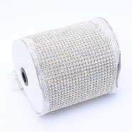 Brass Mesh Rhinestone Sheets, Rhinestone Cup Chains, with Spool, Silver Color Plated, Crystal, 145mm(CHC-T005-SS18-01S)