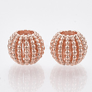 Alloy European Beads, Large Hole Beads, Rondelle, Hollow, Rose Gold, 12x10mm, Hole: 5mm(MPDL-N038-20)