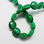 Handmade Silver Foil Glass Beads, Flat Round, Green, 20x20x5mm, Hole: 3mm(X-FOIL-R055-11)