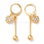 Rhinestone Heart Leverback Earrings, Brass Bar Drop Earrings for Women, Light Gold, 37mm, Heart: 9x8x2.5mm(EJEW-K256-18A-KCG)