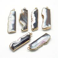 Natural Grey Agate Big Pendants, with Brass Findings, Faceted, Golden, 50~60x15~25x10~15mm, Hole: 2.5mm(G-Q494-03)