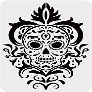 Plastic Reusable Drawing Painting Stencils Templates, for Painting on Fabric Tiles Floor Furniture Wood, Rectangle, Skull Pattern, 297x210mm(DIY-WH0202-358)