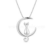 SHEGRACE Lovely Rhodium Plated 925 Sterling Silver Necklace, with Kitten in the Moon Pendant, Platinum, 15.7 inch(JN489A)