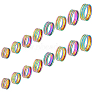 16Pcs 8 Size 201 Stainless Steel Double Groove Band Ring for Women, Rainbow Color, US Size 5 1/4(15.9mm)~US Size 14(23mm), 2Pc/size(RJEW-UN0002-35R)