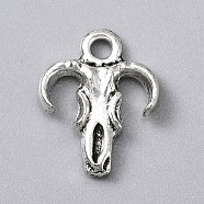 Tibetan Style Alloy Pendants, Bull Head, Antique Silver, 17x14x2.5mm, Hole: 2mm(PALLOY-WH0101-05AS)