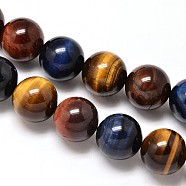 Natural Tiger Eye Beads Strands, Grade A, Round, 10mm, Hole: 1mm, about 40pcs/strand, 15.7 inch(G-F173-14-10mm)