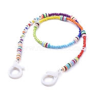 Personalized Dual-use Items, Beaded Necklaces or Eyeglasses Chains, with Brass & Acrylic & Glass Seed Beads, Polymer Clay Heishi Beads and Plastic Lobster Claw Clasps, Word Faithful, White, 22.83 inch(58cm)(NJEW-JN02841-03)