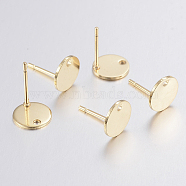 304 Stainless Steel Stud Earring Findings, with Loop, Flat Round, Golden, 12x8x0.8mm, Hole: 1.2mm, Pin: 0.8mm(STAS-G179-53G)
