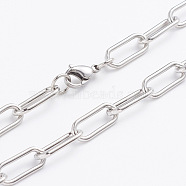 304 Stainless Steel Paperclip Chains, Drawn Elongated Cable Chains Necklaces, with Lobster Clasps, Stainless Steel Color, 24.21 inch(61.5cm)(STAS-I146-02P)