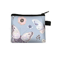 Flower & Butterfly Pattern Cartoon Style Polyester Clutch Bags, Change Purse with Zipper & Key Ring, for Women, Rectangle, Alice Blue, 13.5x11cm(PAAG-PW0016-15Q)