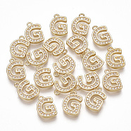 Brass Cubic Zirconia Charms, Letter, Clear, Real 18K Gold Plated, Letter.G, 10.5x7.5x1.5mm, Hole: 1mm(KK-S348-330G)