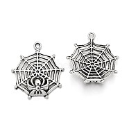 Tibetan Style Alloy Spider & Web Pendants, Cadmium Free & Lead Free, Antique Silver, 30x27x6mm, Hole: 2mm, about 294pcs/1000g(TIBEP-N008-09AS-RS)