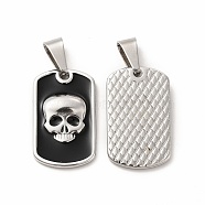 304 Stainless Steel Enamel Pendants, with 201 Stainless Steel Clasp, Rectangle with Skull, Stainless Steel Color, 26x16x3mm, Hole: 4x9mm(STAS-M089-18P)