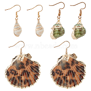 3 Pairs 3 Styles Natural Shell Dangle Earrings, Light Gold Alloy Jewelry for Women, Mixed Color, 42.5~80mm, Pin: 0.6mm, 1 Pair/style(EJEW-AN0002-76)