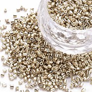 Glass Bugle Beads, Metallic Colours, Pale Goldenrod, 2.5~3x2mm, Hole: 0.9mm, about 15000pcs/pound(SEED-S032-12A-1107-A)