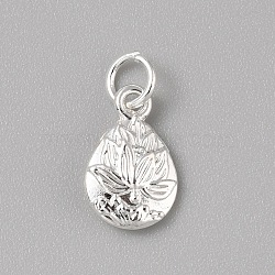 Brass Charms, with Jump Ring, Silver, Teardrop, 15x10x3.5mm, Hole: 4mm(FIND-WH0159-63S-01)