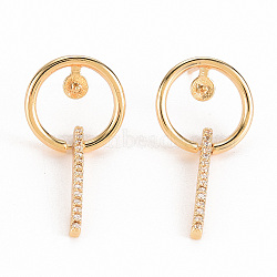 Brass Micro Pave Clear Cubic Zirconia Stud Earring Findings, for Half Drilled Bead, Nickel Free, Real 18K Gold Plated, 31.5x14.5mm, Pin: 0.7mm, Pin: 0.6mm( for half drilled bead)(KK-S356-349-NF)