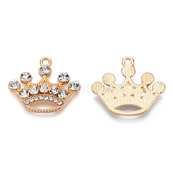 Alloy Pendants, with Crystal Rhinestone, Crown Charm, Cadmium Free & Nickel Free & Lead Free, Light Gold, 21.5x25.5x3.5mm, Hole: 1.8mm(ALRI-T010-03)