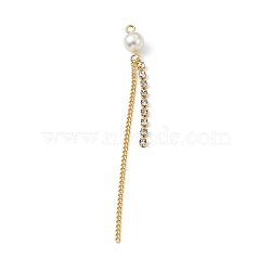 Brass Rhinestone Tassel Big Pendants, with Plastic Imitation Pearl Beaded Charms, Golden, 68mm, Hole: 1.4mm(KK-P227-01G)