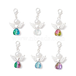 Glass Angel Pendant Decorations, with Alloy Lobster Claw Clasps, Mixed Color, 40.5mm(HJEW-JM03561-S)