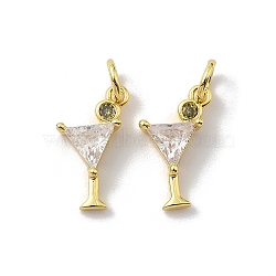 Brass Pave Cubic Zirconia Pendants, Drink Charms, with Jump Ring, Rack Plating, Long-Lasting Plated, Cadmium Free & Lead Free, Real 18K Gold Plated, Clear, 15x7.5x3mm, Hole: 3mm(X-KK-P325-17A-G)