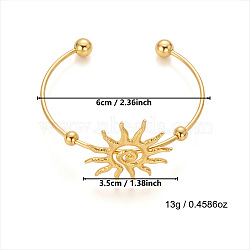 304 Stainless Steel Cuff Bangles, Torque Bangles for Women, Golden, Sun, Inner Diameter: 2.36 inch(6cm)(WG08202-01)