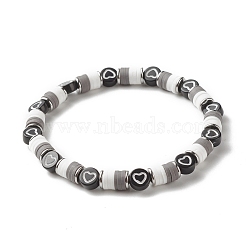Handmade Polymer Clay Beaded Stretch Bracelets, with Acrylic & 304 Stainless Steel Beads, Gray, 1/4 inch(0.6~0.7cm), Inner Diameter: 2-1/8 inch(5.5cm)(BJEW-JB07770)