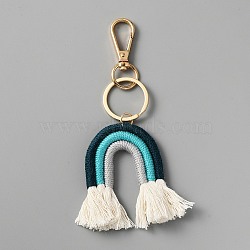 Tassel Cotton Pendant Keychain, Knitting Bag Pendant Rainbow Keychain, with Alloy Findings, Dark Slate Gray, 14.4cm(KEYC-WH0027-93A)