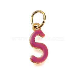 Ion Plating(IP) 304 Stainless Steel Enamel Alphabet Charms, with Jump Ring, Real 14K Gold Plated, Letter S, 13x6x1mm, Hole: 5mm(STAS-F308-02G-S)