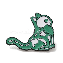 Halloween Skeleton Cat Enamel Pins, Zinc Alloy Kitten Brooches for Backpack Clothes, Green, 25.5x31.5mm(JEWB-S025-04)