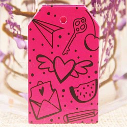 Paper Gift Tags, Hange Tags, For Arts and Crafts, Valentine's Day, Rectangle with Heart Pattern, Deep Pink, 50x30x0.4mm, Hole: 3mm(CDIS-P001-E05-C)