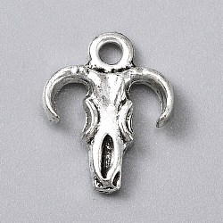 Tibetan Style Alloy Pendants, Bull Head, Antique Silver, 17x14x2.5mm, Hole: 2mm(PALLOY-WH0101-05AS)