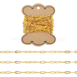 3M Brass Paperclip Chains, Flat Oval, Drawn Elongated Cable Chains, Soldered, with Spool, Cadmium Free & Nickel Free & Lead Free, Golden, 11x4.3x0.7mm(CHC-TADJ0001-04G)
