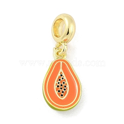 Brass Enamel Fruit European Dangle Charms, Large Hole Pendants, Real 18K Gold Plated, pawpaw, 29.5mm, Hole: 5mm(KK-Z090-08G-09)