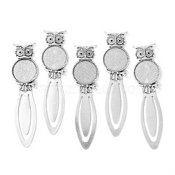 Owl Vintage Tibetan Style Alloy Bookmarks Cabochon Settings, Cadmium Free & Lead Free, Antique Silver, Flat Round Tray: 20mm, Fit for 1.5mm Rhinestone, 88x22.5x3mm(TIBE-Q032-28AS-NR)
