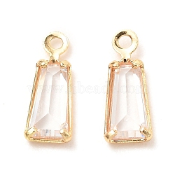 Brass Cubic Zirconia Charms, Trapezoid, Clear, 9x3.5x1mm, Hole: 0.9mm(ZIRC-K087-05KCG)