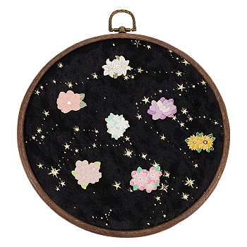 Flat Round ABS Wall Mounted Brooch Organizer Display Boards, with Retro Alloy Hook, Black, 24.2cm