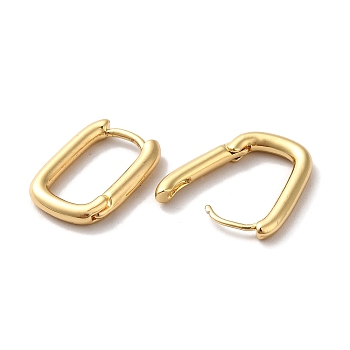 Brass Rectangle Hoop Earrings for Women, Real 18K Gold Plated, 17.5x12.5x2.5mm, Pin: 0.9mm