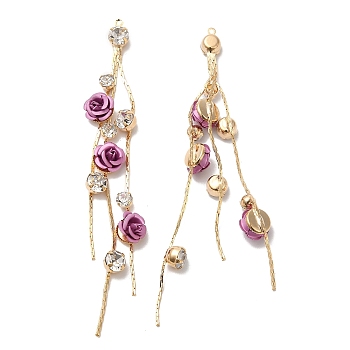 Real 18K Gold Plated Brass with Glass Rhinestone Tassel Big Pendants, Acrylic Flower Charms, Violet, 85mm, Hole: 1mm