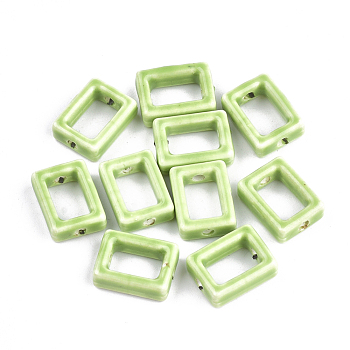 Handmade Porcelain Bead Frames, Bright Glazed Porcelain, Rectangle, Light Green, 16.5x12.5x5.5mm, Hole: 2mm