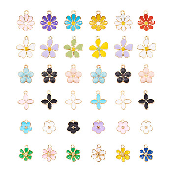 54Pcs 27 Style Alloy Enamel Pendants, Light Gold, Mixed Flower, Light Gold, 2pcs/Style