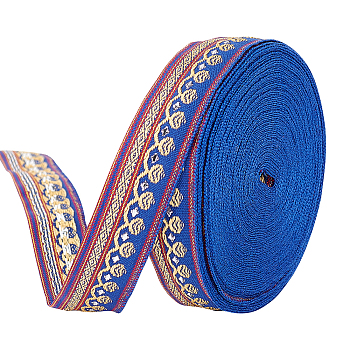 12.5 Yards Polyester Ribbon, Jacquard Ribbon, Tyrolean Ribbon, Floral Pattern, Marine Blue, 20x0.5mm