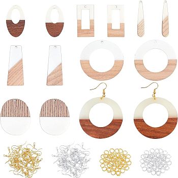 Olycraft DIY Resin Dangle Earring Making Kits, 14Pcs Teardrop & Geometry Resin & Walnut Wood Pendants, Brass Earring Hooks & 2 Styles Jump Rings, Mixed Color, 78pcs/box