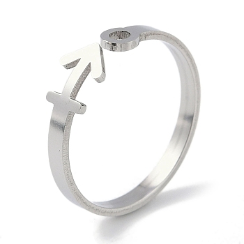 Non-Tarnish Constellations 304 Stainless Steel Open Cuff Ring for Women, Stainless Steel Color, Sagittarius, Inner Diameter: 17.5~18.5mm