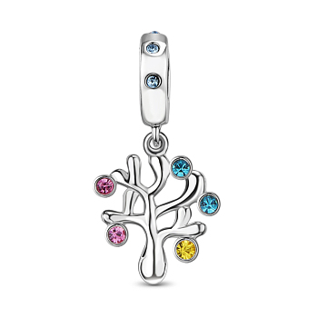 TINYSAND Rhodium Plated 925 Sterling Silver Cubic Zirconia Happiness Tree European Dangle Charms, Christmas, Platinum, 22.14x11.17x8.69mm, Hole: 4.31mm