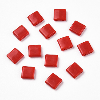 Opaque Acrylic Slide Charms, Square, Red, 5.2x5.2x2mm, Hole: 0.8mm.