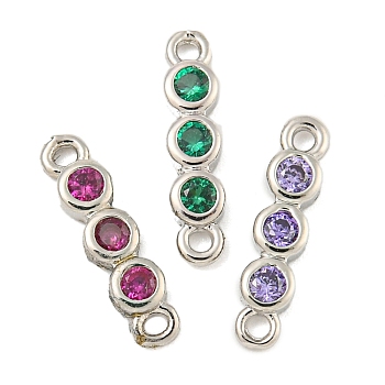 Brass Pave Cubic Zirconia Three Flat Round Links Connector Charms, Long-Lasting Plated, Lead Free & Cadmium Free, Platinum, Mixed Color, 12.5x3x2mm, Hole: 1mm