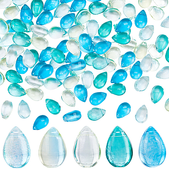 150Pcs 5 Color Transparent Glass Beads, Top Drilled Beads, Teardrop, Mixed Color, 9x6x5mm, Hole: 1mm, 30Pcs/color